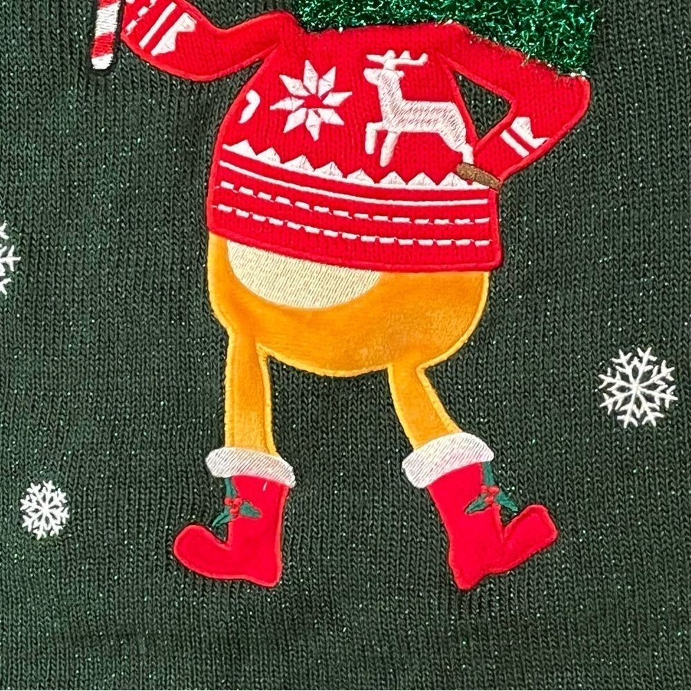 Green Christmas Sweater Women's Size M Rudolph Reindeer Red Nose Poms Snowflakes - Picture 7 of 13